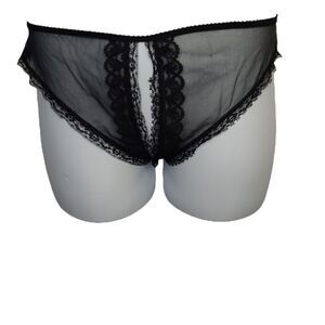 NEW Vintage 70s Fredrick's of Hollywood sheer black crotchless panties underwear